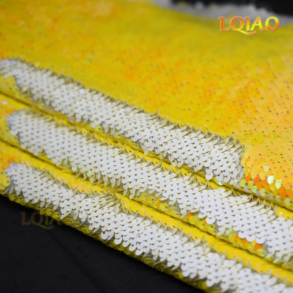 Yellow White Reversible Sequin Fabric 01