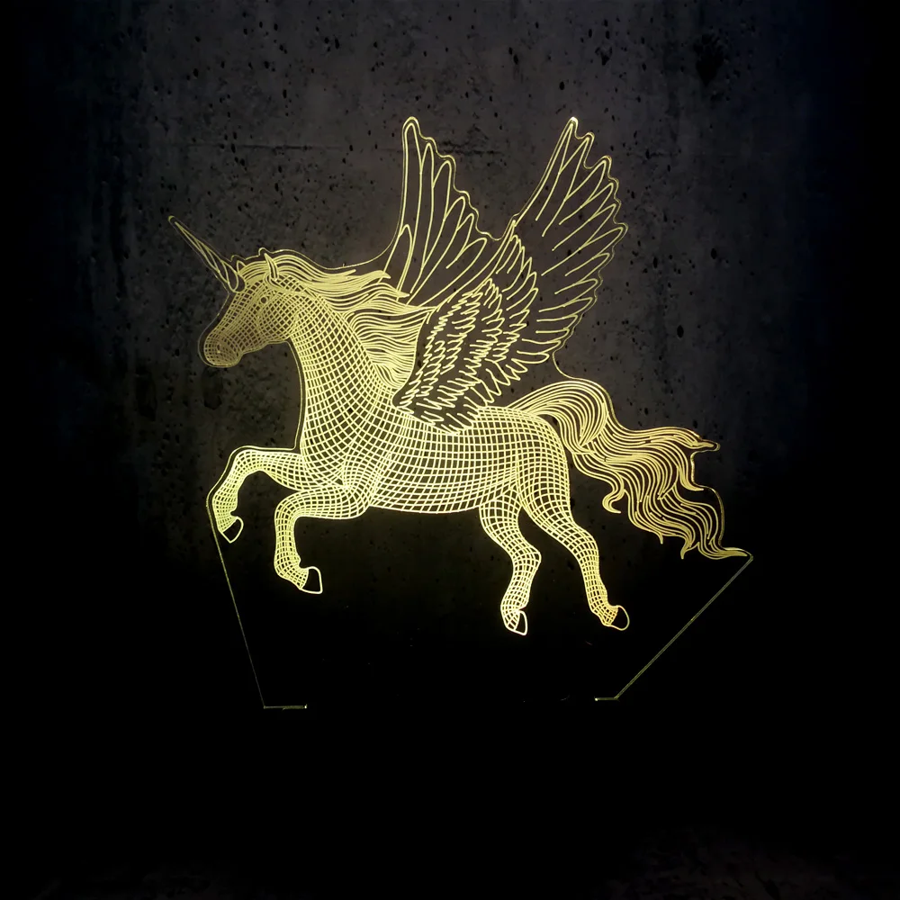 

3D LED Lamp Night Light Winged unicorn RGB Bulb Party Home Room Decoration kids birthday Gift children Cartoon bulb moon lava