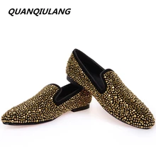 Brand Designer Man Golden Diamond Shoes 2016 New Genuine Leather Fashion Men's Flats Prom Male Loafers Size 39-47 Free Shipping