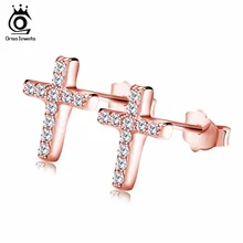 ORSA JEWELS, модные маленькие серьги-гвоздики с крестиком, австрийский кубический цирконий для свадьбы, Модные женские ювелирные изделия OE132