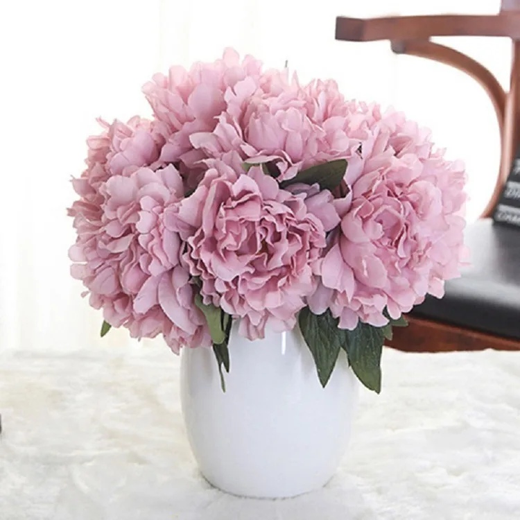 

Artificial Flowers Peony Bouquet for Wedding Decoration 5 Heads Peonies Fake Flowers Home Decor Silk Hydrangeas Cheap Flower