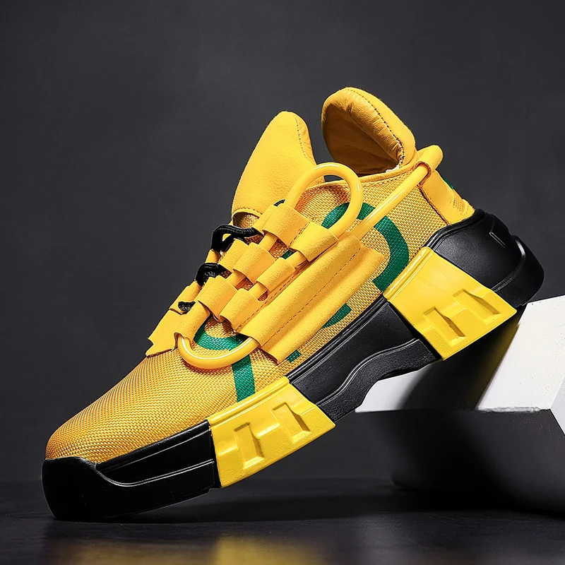 

Spring Autumn Mens Sneakers yellow Red Man Running Shoes Rubber Bottom Walking Male Shoes Comfortable Thick Sole Sport Shoes