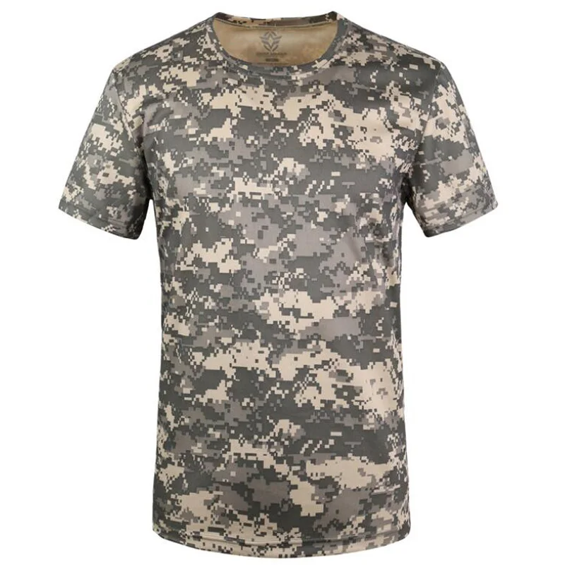 Камуфляжная мужская летняя футболка, быстросохнущая футболка с коротким рукавом, мужская верхняя одежда, Военная Тактическая Боевая футболка для фитнеса - Цвет: acu