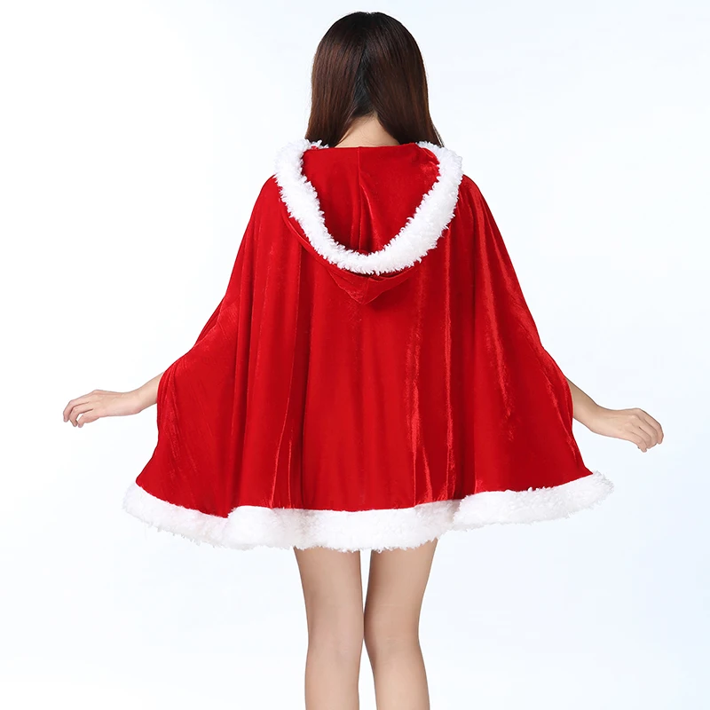 Uhyd женский Рождественский костюм взрослый Леди Рождество плащ Мисс Санта Клаус бархат мех Капа