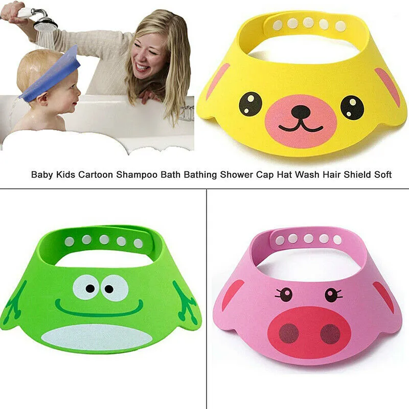 

Pink Adjustable Baby Kids Bathing Shower Cap Bath Shampoo Hair Wash Hat Shield