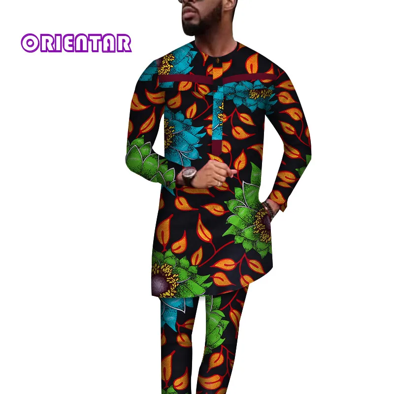 Повседневная мужская африканская одежда топы и штаны Африканский принт длинная рубашка макси платье брюки 2 шт набор для мужчин Дашики WYN586