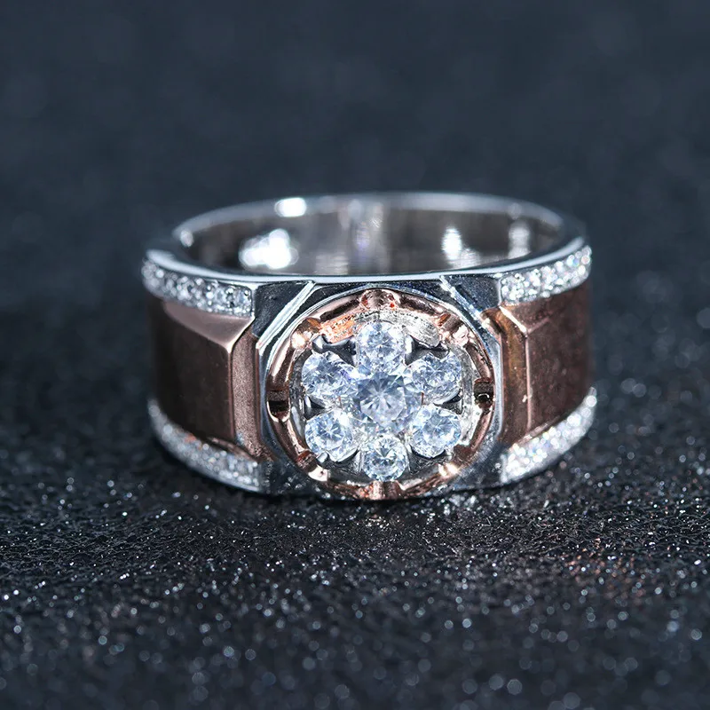 Блестящее мужское кольцо с большим цирконием, модное 925 серебро/розовое золото, свадебные ювелирные изделия, роскошные вечерние кольца для мужчин
