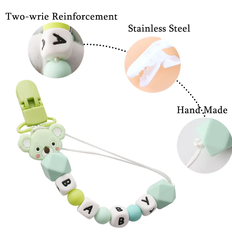 Bopoobo 6pc Custom Personalized Mini Koala Dummy Clip Food Grad Silicone Chew Beads Baby Teething DIY Baby Dummy Clips