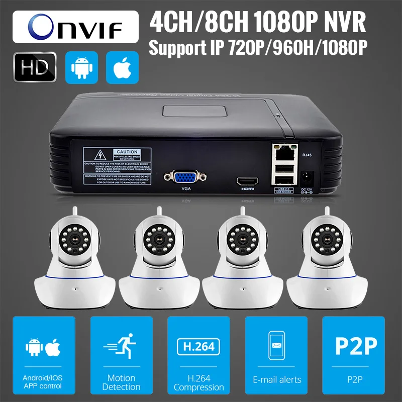 

4CH 1080P Network NVR Kit CCTV Security Camera System 1.0MP IP Camera Onvif IR Night Vision Surveillance Camera System