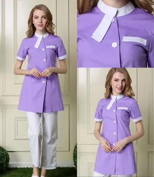 

2017 New Women's Stand Collar Short Sleeve Nurse Uniform Dental Clinic Nursing Working Wear Beauty Salon Overalls Hospital Cloth
