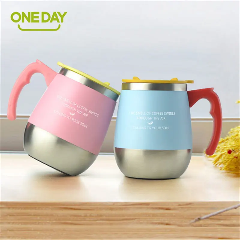 450ML 304 Stainless Steel Simple Milk Tea Mug With Handle Anti Dust Coffee Cup Water Bottle