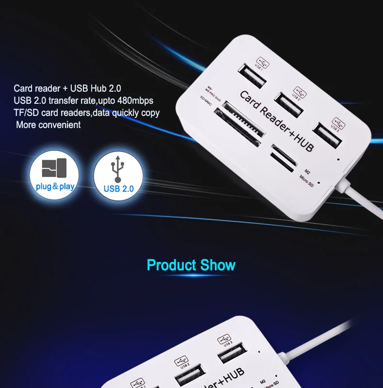 EASYIDEA мульти usb-хаб комбо 2,0 кард-ридер мини USB 2,0 концентратор портативный все в одном USB разветвитель адаптер для MS/M2/SD/MMC/TF