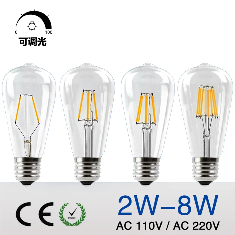 Светодиодные лампы e27 st64 светодиодная лампа 110 В 220 В эдисон накаливания свет для домашнего декора мощность светодиодные энергосберегающие