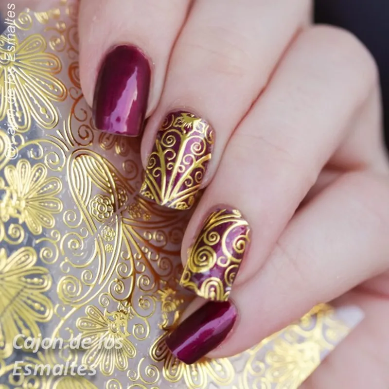 

3D Nail Adhesive Stickers Gold Flower Grid Pattern Embossed Texture Nail Art Decoration Transfer Stickers Decals Tips