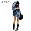 Manteau à capuche en Denim pour femme, Vintage à manches longues, Slim, grande taille, manteau à capuche ► Photo 1/6