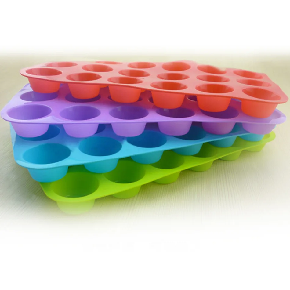 

4 Candy Colors 24 Grids DIY Cake Mold Food Grade Silicone Soap Cookies Cupcake Bakeware Pan Tray Mould Home Mini Muffin Cup