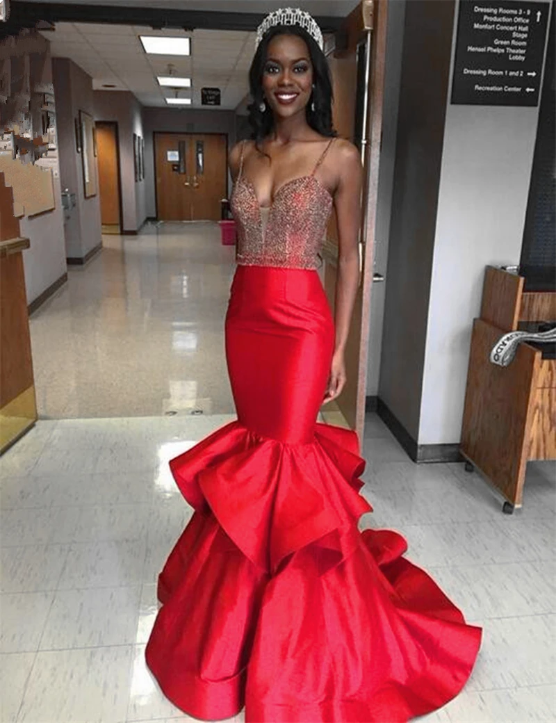 Sexy Red Mermaid Prom Dresses 2016 Beading Sweetheart Floor Length ...