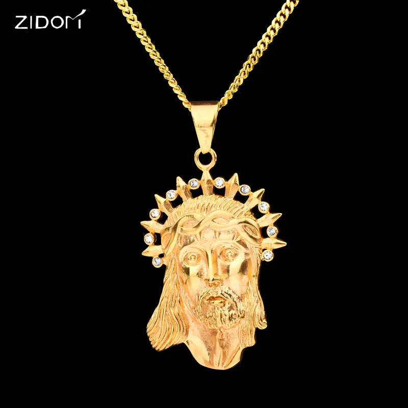 

Stainless Steel Men Hiphop bling iced out jesus pendant necklaces 60cm long chain hip hop fashion necklace men jewelry gift