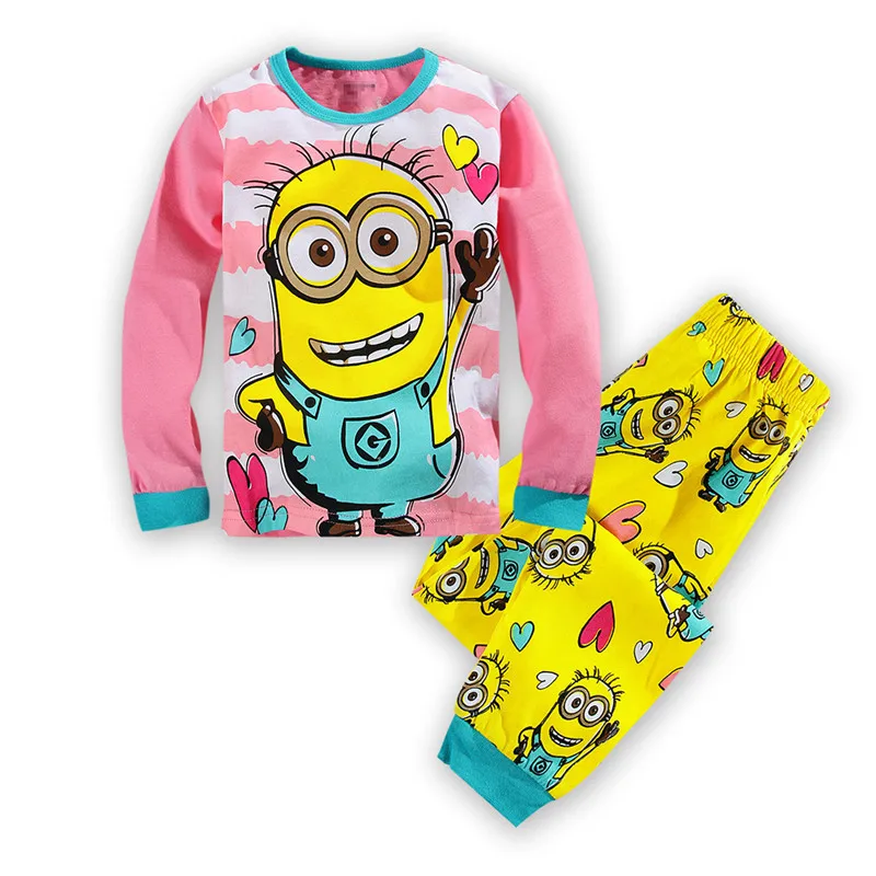 

Baby Boy Minions Pajamas Suits Kids Girls Pyjamas Cartoon Sleepwear Nightwear Cotton Pants Long Sleeve Tee Children Clothing Set