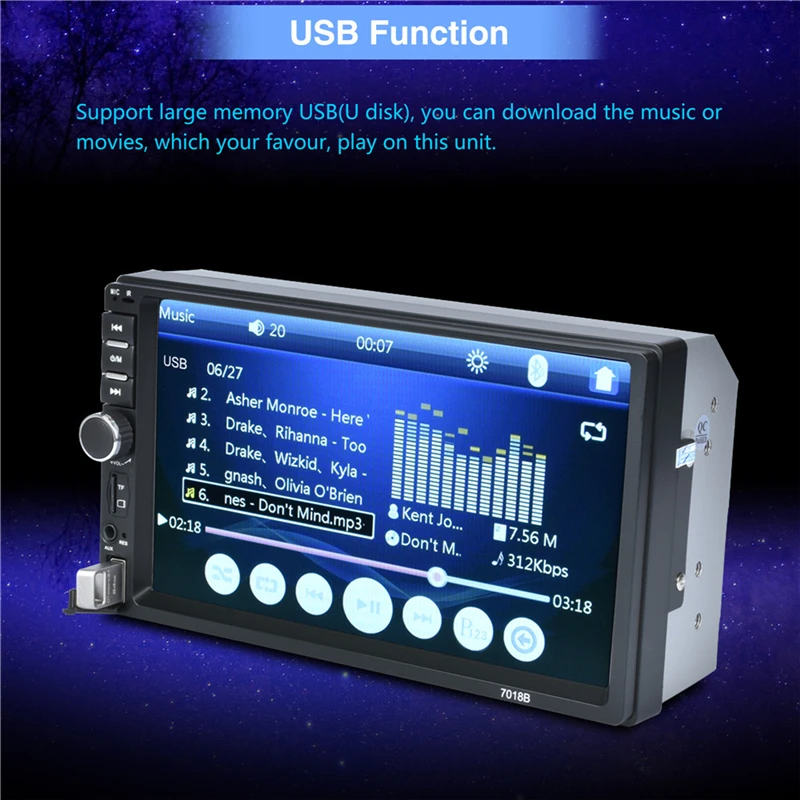 Autoradio 2 Din General Car Models 7'' inch LCD Touch Screen Car Radio Player Bluetooth Car Audio Support Rear View Camera 7018B