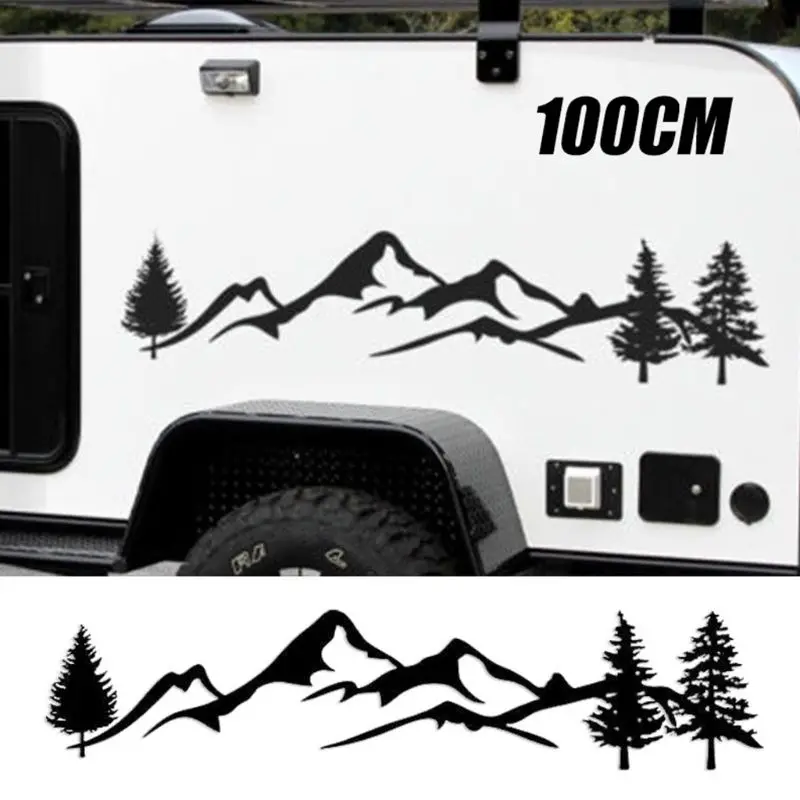 For SUV RV Camper Offroad 1pc 100cm Black/White Tree Mountain Car Decor PET Reflective Forest Car Sticker Decal 10166