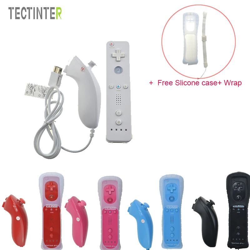 

For Nintend 2 in 1 Remote Nunchuk Combo Built in MOTION PLUS For Wii Controller Controle with Protective Silicone Case