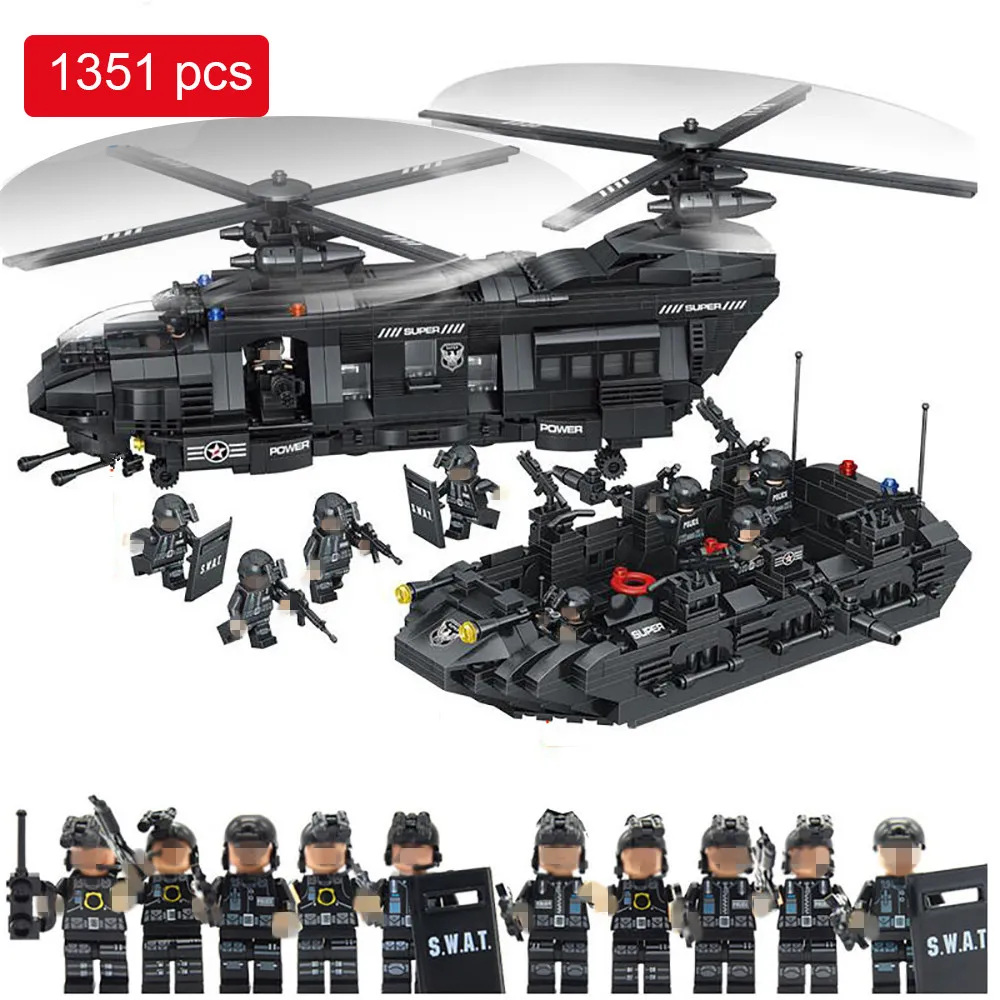 

1351pcs Military Swat Team model building blocks transport helicopter Compatible Legoed Star Wars Enlighten Bricks children Toys