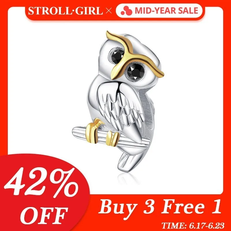 

StrollGirl Cute Owl Charms Beads 925 Sterling Silver CZ Animal Beads Fit DIY Bracelet Valentine Gift For Lover Women Jewelry New