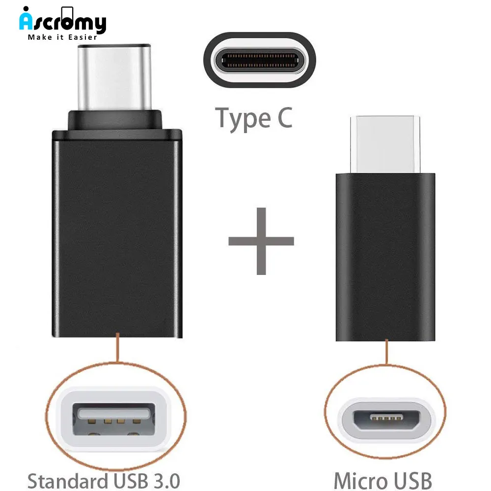 Адаптер Ascromy Type C OTG к Micro USB для телефонов Xiaomi Mi Mix 3 8 Mix3 Huawei Mate 20 Pro Honor 10 Samsung le eco