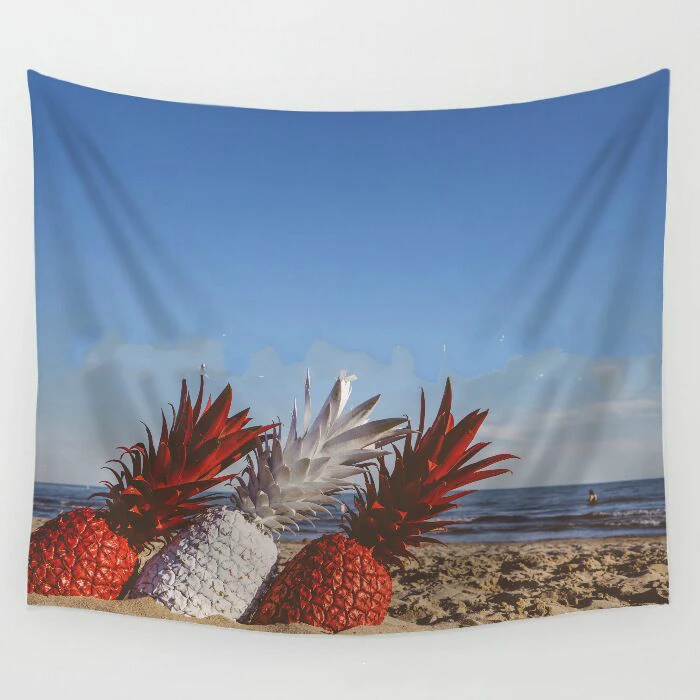 

Nordic Colorful Pineapple Flower Tapestry Wholesale Artistic Wall Hanging Fabric Bed Upside Decorative Cover Fruit Painting