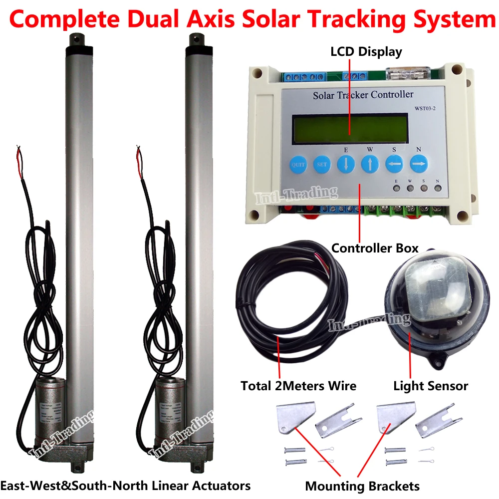 Complete Dual Axis Solar Tracking Kit Electronic Controller 16 12v Linear Actuator For Pv Solar Panel Sunlight Tracker System Dc Motor Aliexpress