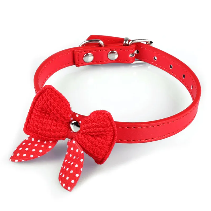 

2018 New 5 Colors Knit Bowknot Adjustable PU Leather Cute Cat Dog Puppy Pet Collars Necklace Collars and Harnesses D30 Feb5