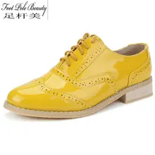 Брендовая обувь ручной работы; женские желтые лакированные туфли на плоской подошве; женские туфли-оксфорды размера плюс; zapatos mujer; броги; оксфорды