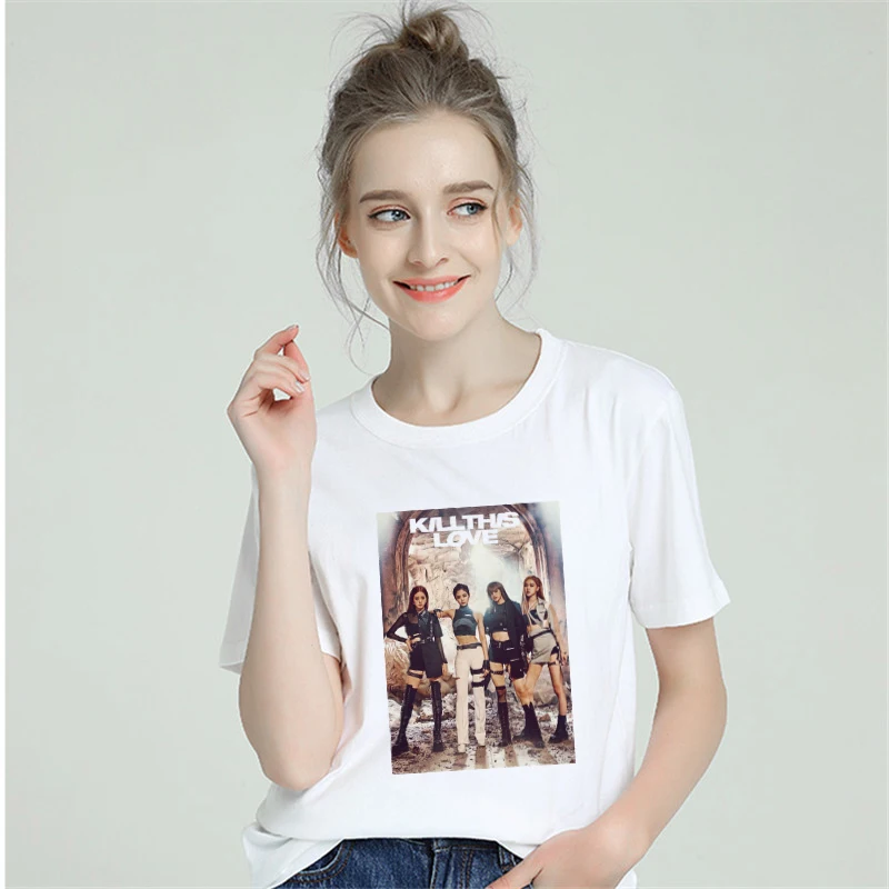 

2019 Summer Cotton Harajuku Aesthetics Tshirt Women Kill This Love Kpop Short Sleeve Tops & Tees Fashion Casual Couple T Shirt