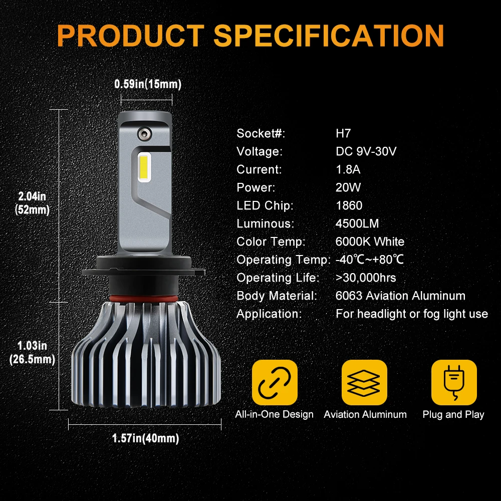 AUXITO H7 светодиодный H11 Светодиодный светильник H4 9003 9006 H1 автомобильная лампа