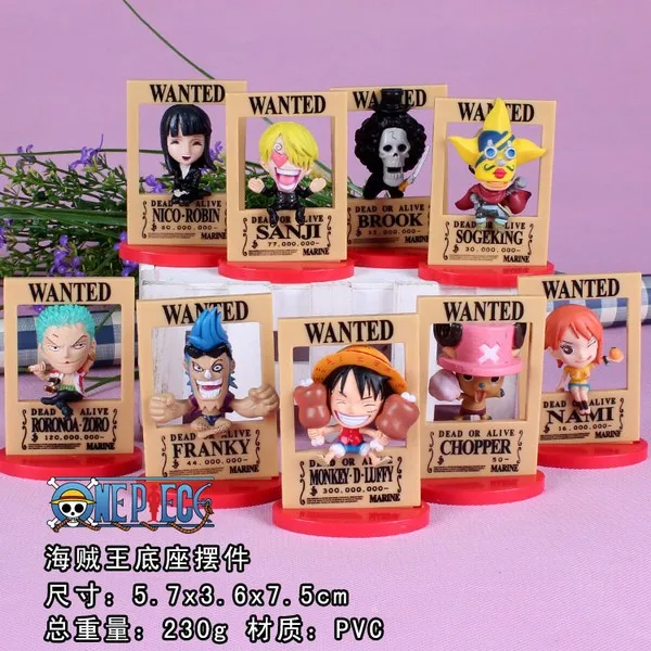 

Anime One Piece Arrest warrant Luffy Frank Zoro Brook Robin Nami Sanji Chopper Usopp PVC Figures Toys 6cm 9pcs/set OPFG527