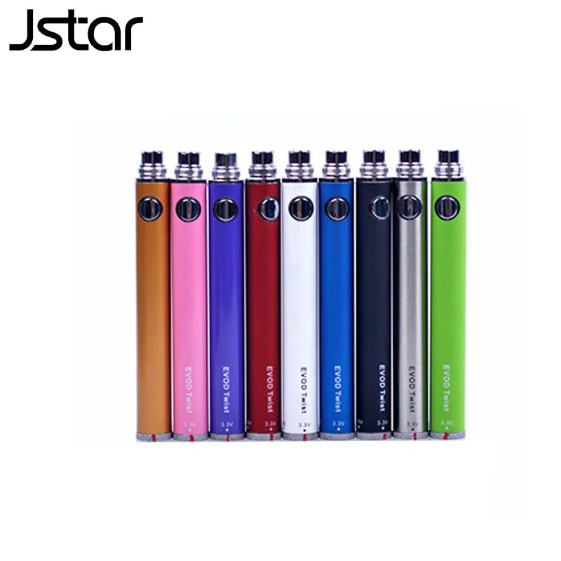

5pcs/lot Jstar EVOD Twist Battery Electronic Cigarette EVOD Battery multicolor Variable Voltage Battery for ce4 ce5 mt3 atomizer