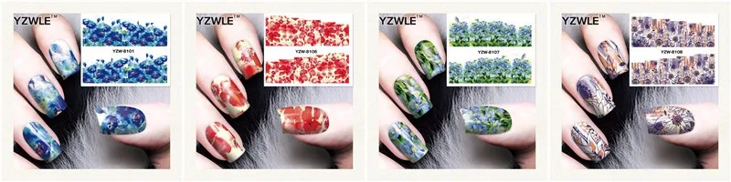 YZWLE Лидер продаж переводные наклейки для ногтей с водой элегантный светильник дизайн цветов голубой пион инструменты для французского маникюра