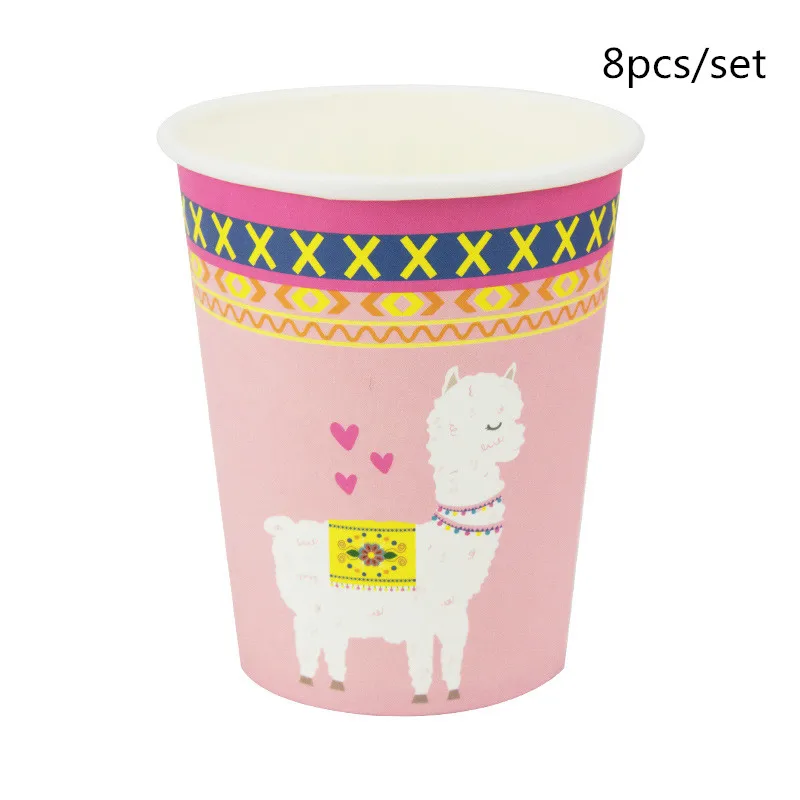 8Pcs Alpaca Paper Cups Disposable Pink Light Green Tableware Paper Straws Cup Plates Kids Birthday Party Decoration PAT96 (4)