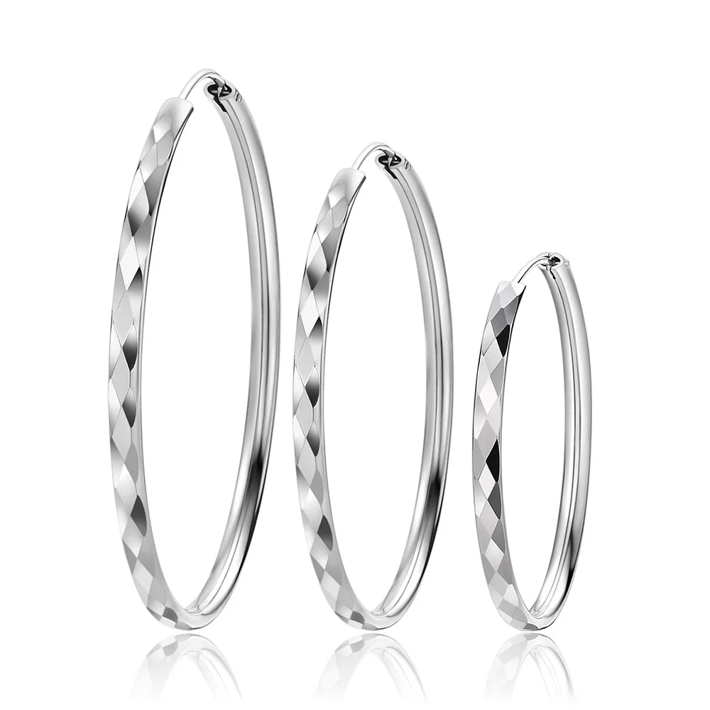 

Hammered Silver Big Hoop Earrings White Gold Plating Round Circle Earring Women Fashion Jewelry 2018 Party Holiday