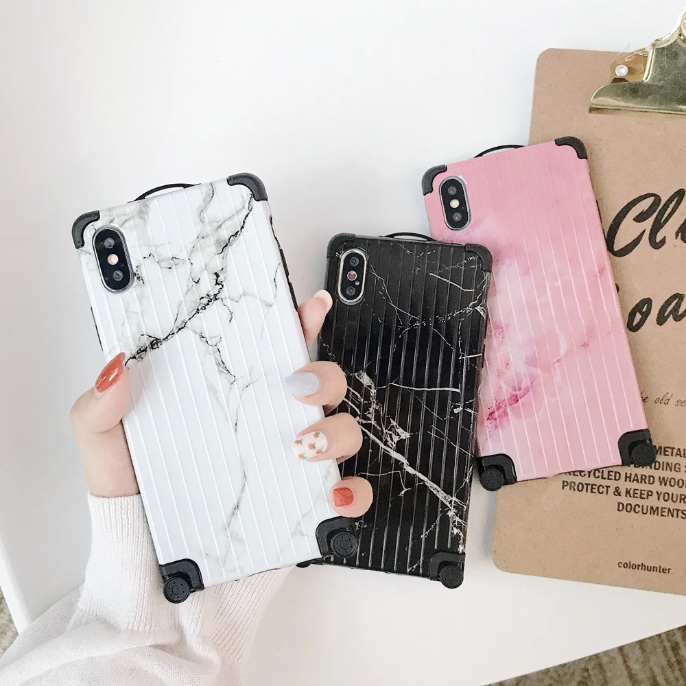Luggage Phone Case for Iphone XS MAX XR Fashion Marble 8 7 6 6S Plus Four Corners Wheels Anti-knock Conque | Мобильные телефоны и