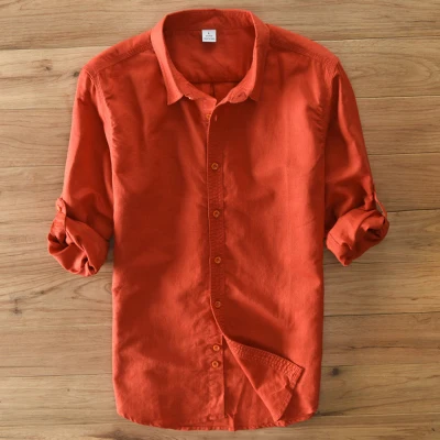 Весенняя и Осенняя мужская модная брендовая приталенная рубашка в японском стиле из хлопка и льна с длинными рукавами, мужская повседневная белая рубашка, импортная одежда - Цвет: red
