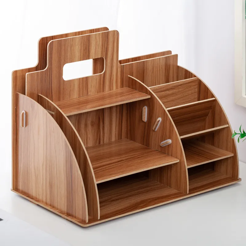 Wood Desk Organizer Office Bureau Pen Holder Wooden Sorter With
