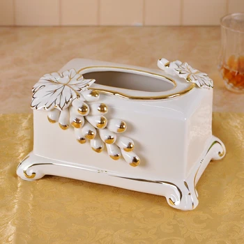 

European style paper towel box, paper box, ceramic trumpet, luxury high-grade grape relief, living room napkin box
