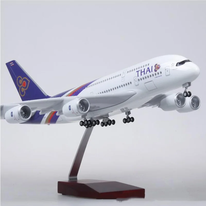 

50CM 1/160 Airbus A380 Thailand THAI Airline plane model alloy base W landing gear & light airplane kids toy fixed-wing aircraft