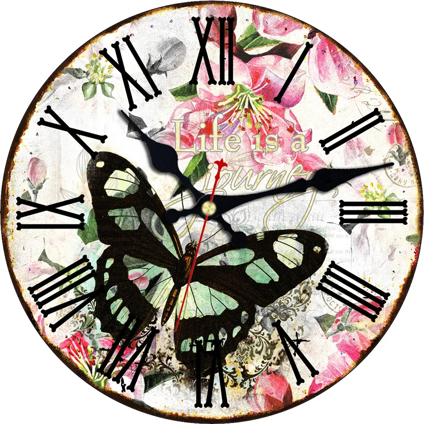 

Comely Butterfly Large Decorative Round Wall Clock Living Room Wall Decor Saat Fashion Silent Vintage Watch Wall New Year Gift