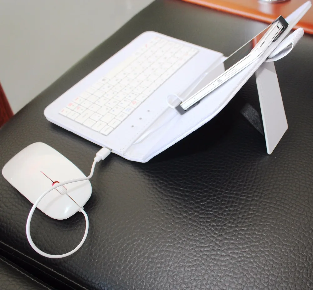  4 Colors Android flip Leather Case cell phone accessories protector wired USB Keyboard mouse set fo