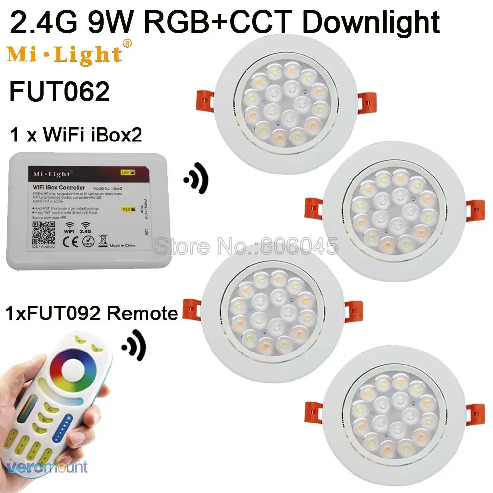 FUT062 AC85-265V Milight 9 Вт RGB+ CCT Вай-Фай совместимый светодиодный потолочный прожектор 2,4G Беспроводной 4-Зона дистанционного управления Android/iOs APP Управление