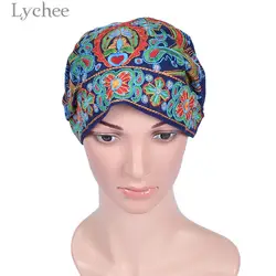 Личи Этническая тюрбан женский шарф с вышивкой кепки шляпа женский выступления эластичные интимные аксессуары