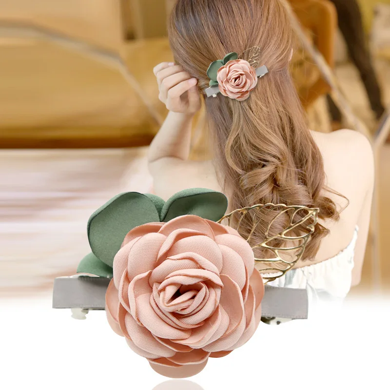 

i-Remiel Fashion Korean Hairgrips Women Fabric Floral Headgear Top Hairpin Spring Clip Adult Flower Hair Accessories for Girls